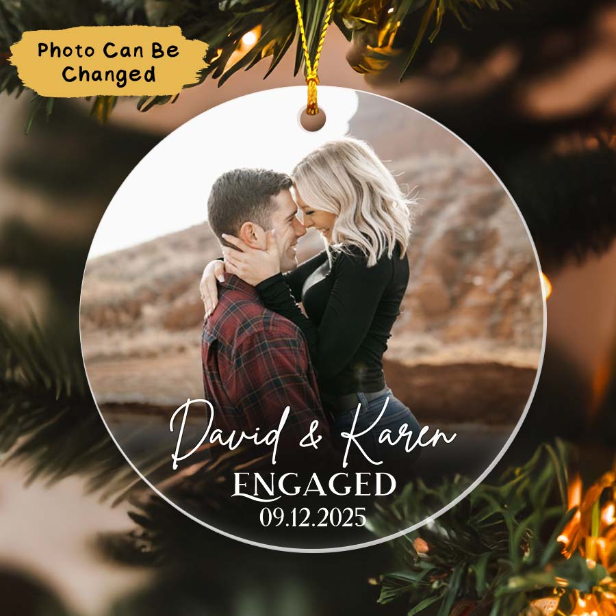 Custom First Christmas Engaged Ornament 2025, Custom Photo Engaged Ornament