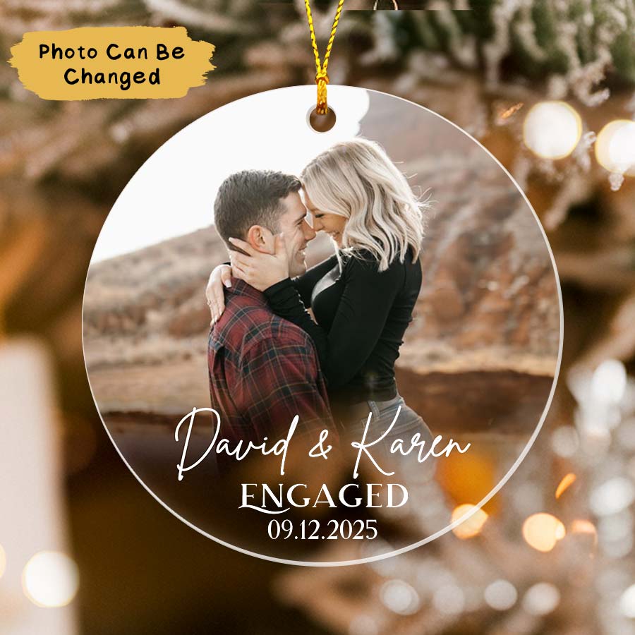 Custom First Christmas Engaged Ornament 2025, Custom Photo Engaged Ornament