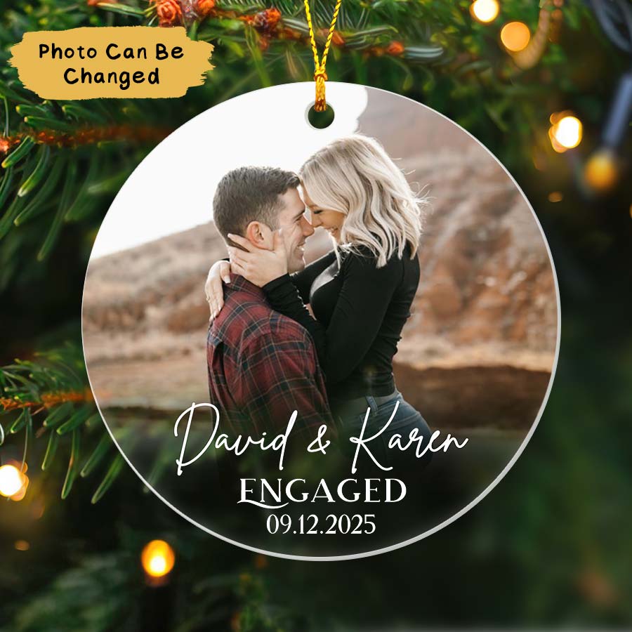 Custom First Christmas Engaged Ornament 2025, Custom Photo Engaged Ornament