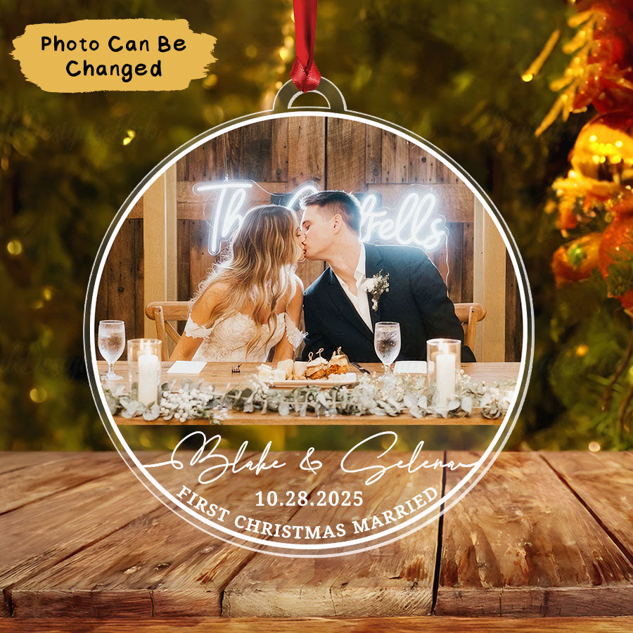 Custom First Christmas Married Ornament 2025, Photo Married Ornament