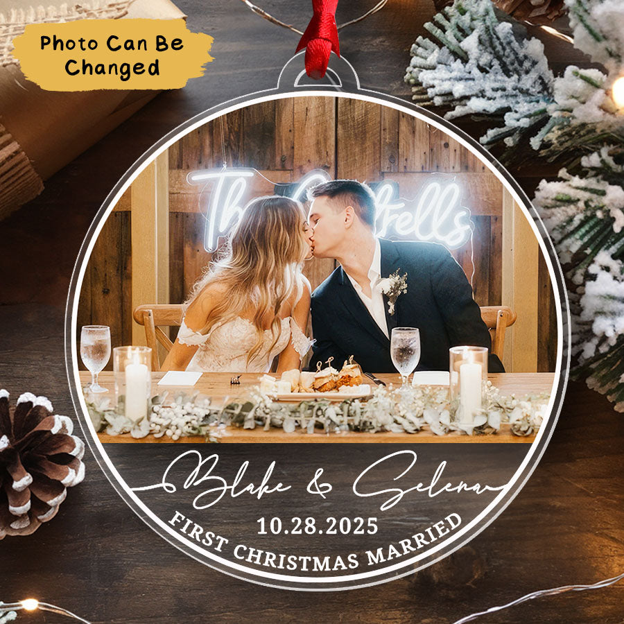 Custom First Christmas Married Ornament 2025, Photo Married Ornament