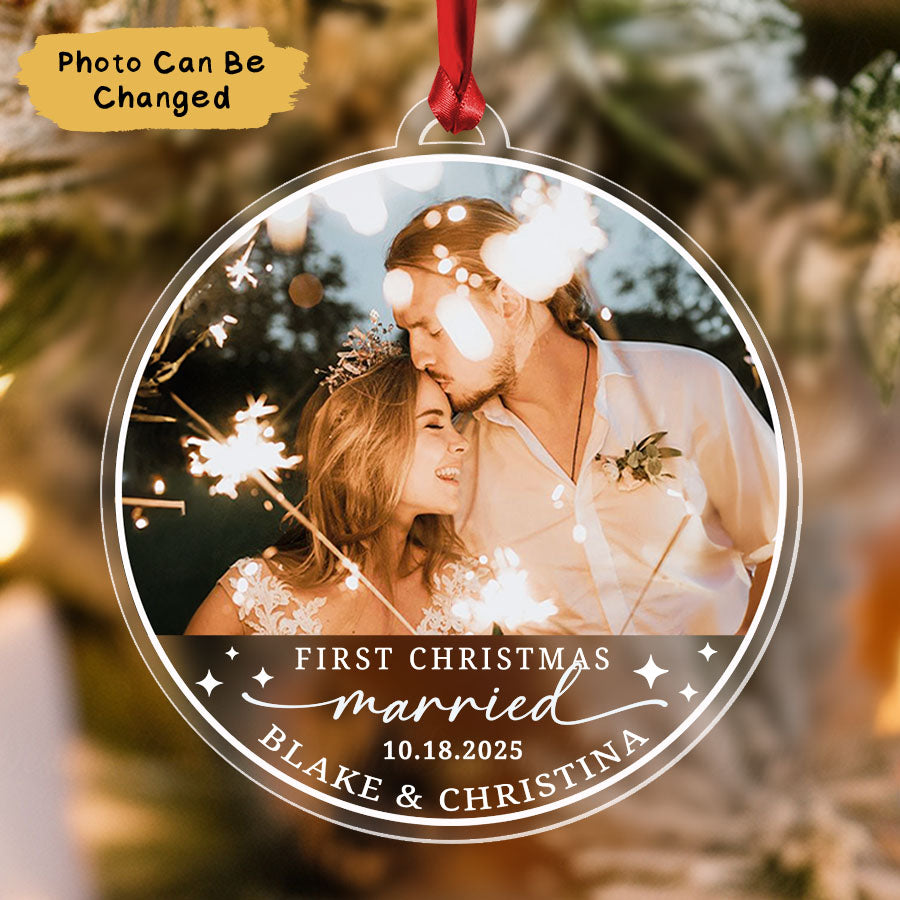 Custom First Christmas Married Ornament 2025, Photo Married Ornament