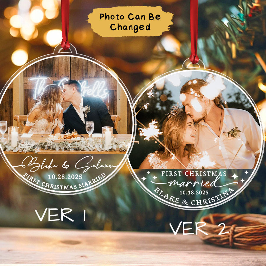 Custom First Christmas Married Ornament 2025, Photo Married Ornament