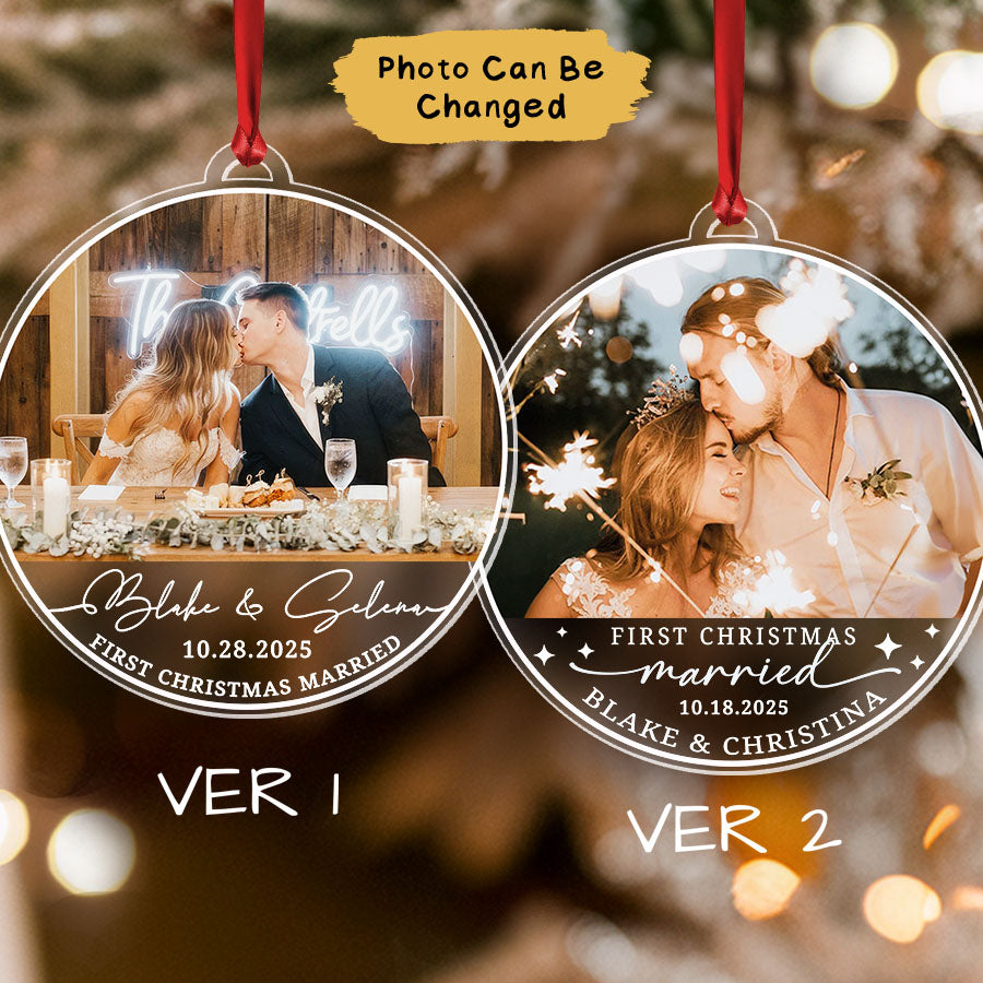 Custom First Christmas Married Ornament 2025, Photo Married Ornament
