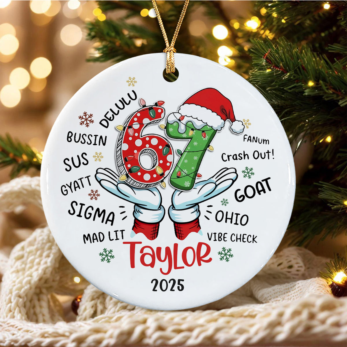 Custom Name 67 Ceramic Ornament, Six Seven Ornament - Magic Exhalation