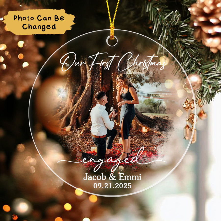 Custom Our First Christmas Engaged Ornament 2025
