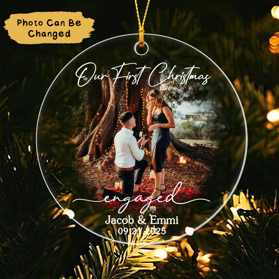 Custom Our First Christmas Engaged Ornament 2025