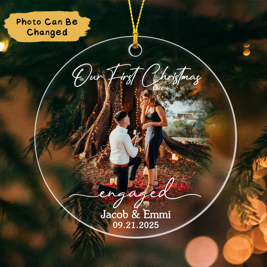Custom Our First Christmas Engaged Ornament 2025