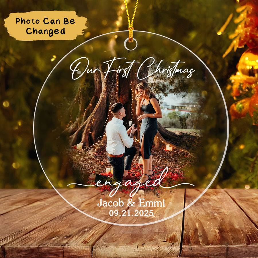 Custom Our First Christmas Engaged Ornament 2025