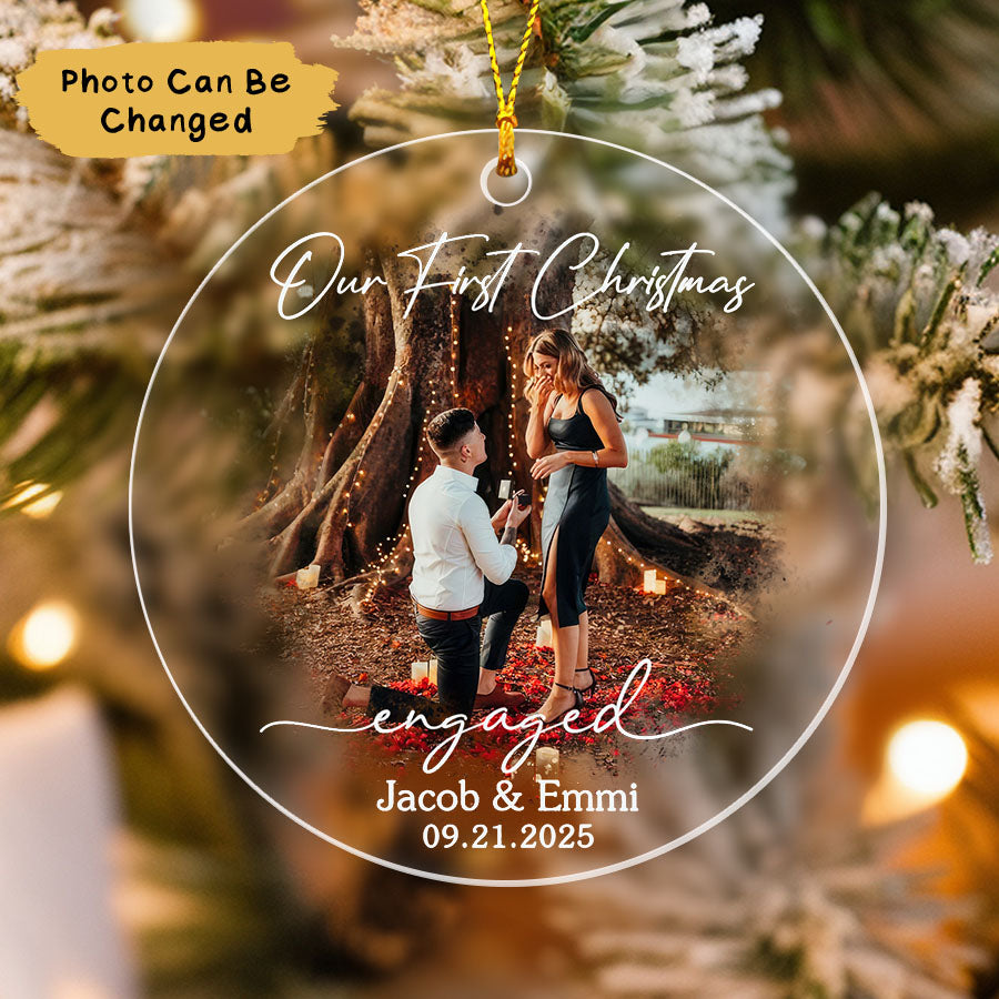 Custom Our First Christmas Engaged Ornament 2025