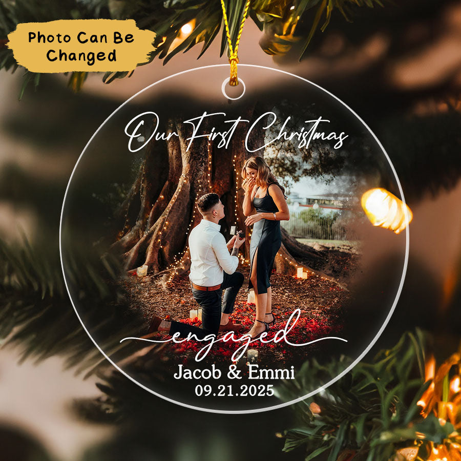 Custom Our First Christmas Engaged Ornament 2025