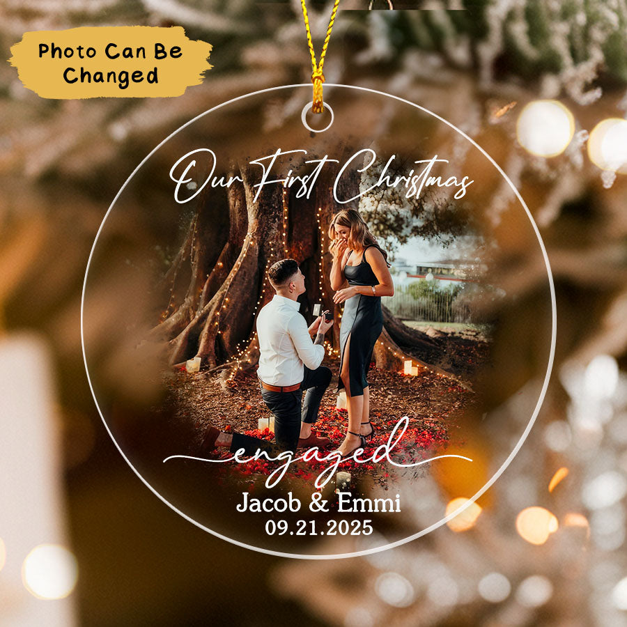 Custom Our First Christmas Engaged Ornament 2025