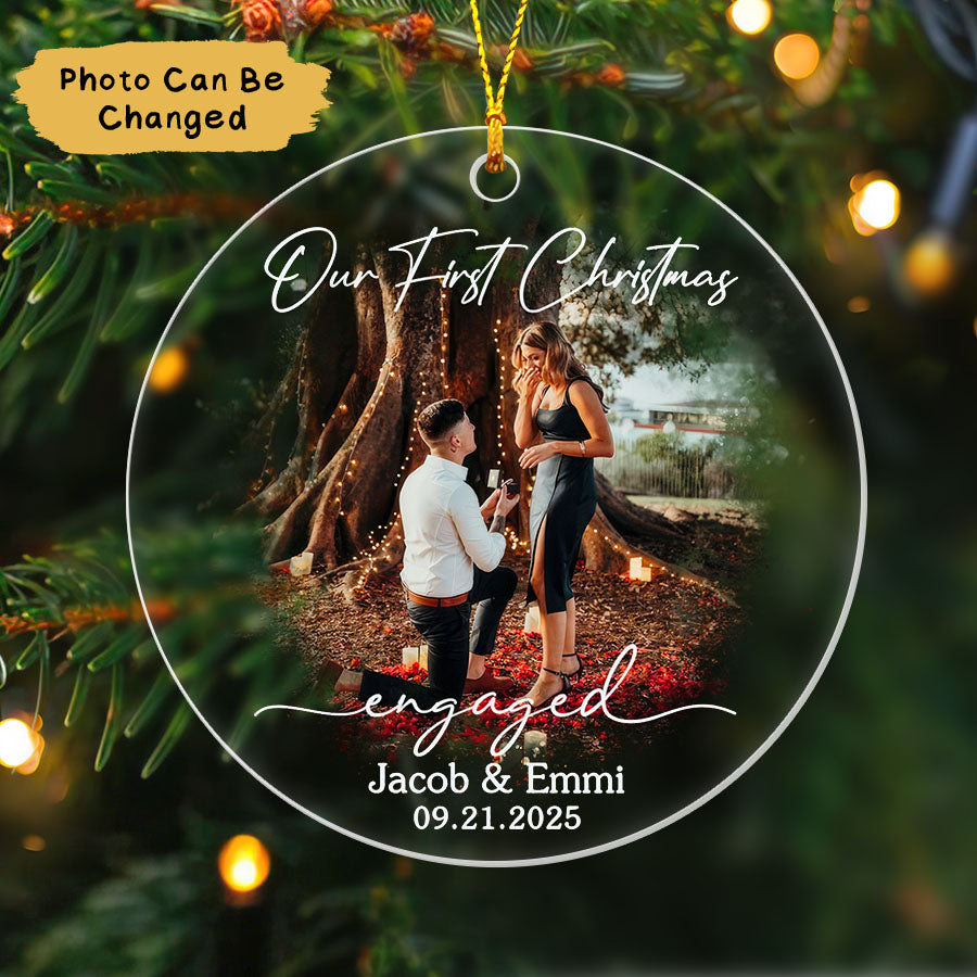 Custom Our First Christmas Engaged Ornament 2025