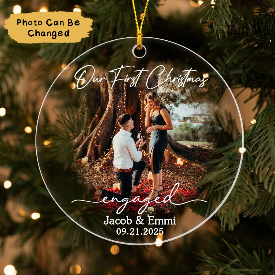 Custom Our First Christmas Engaged Ornament 2025