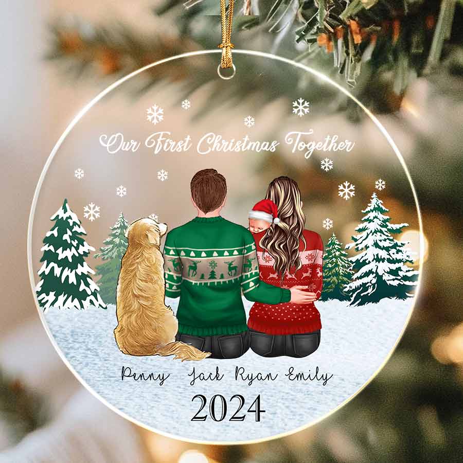 Family Ornament with 2 Dogs
