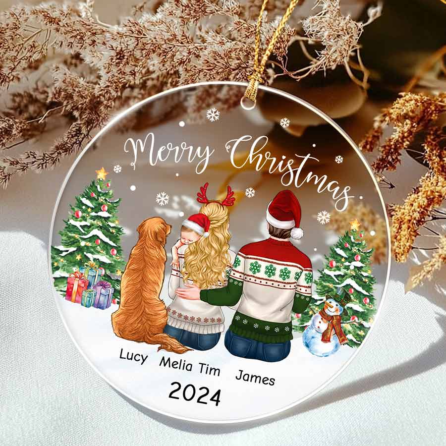 Family Of 3 Ornament With Dog | Personalized Family Of 3 Ornament With ...