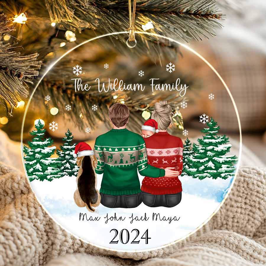 Family Of 3 Ornament With Dog | Personalized Christmas Ornament Family ...