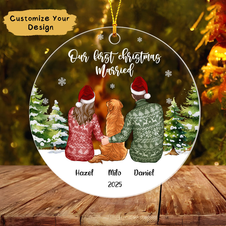 First Christmas Married Ornament 2025, Couple With Dog Ornament