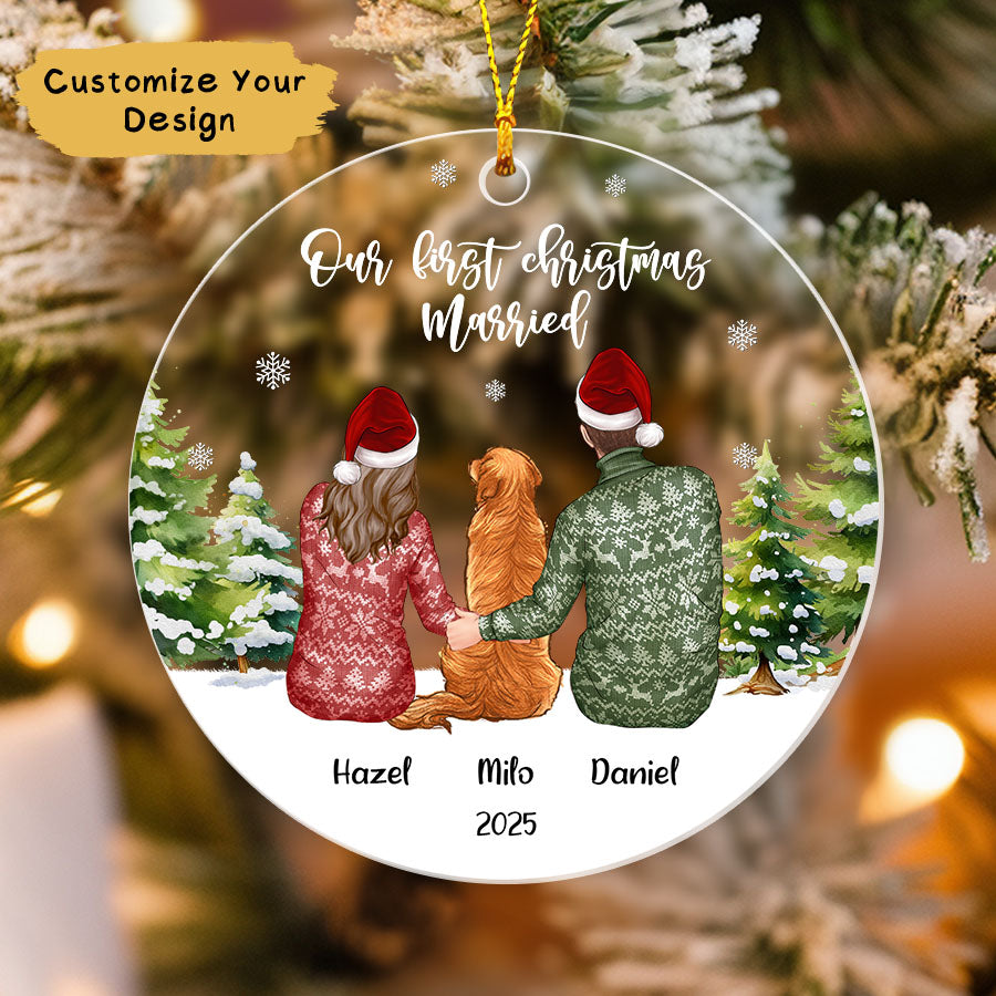 First Christmas Married Ornament 2025, Couple With Dog Ornament