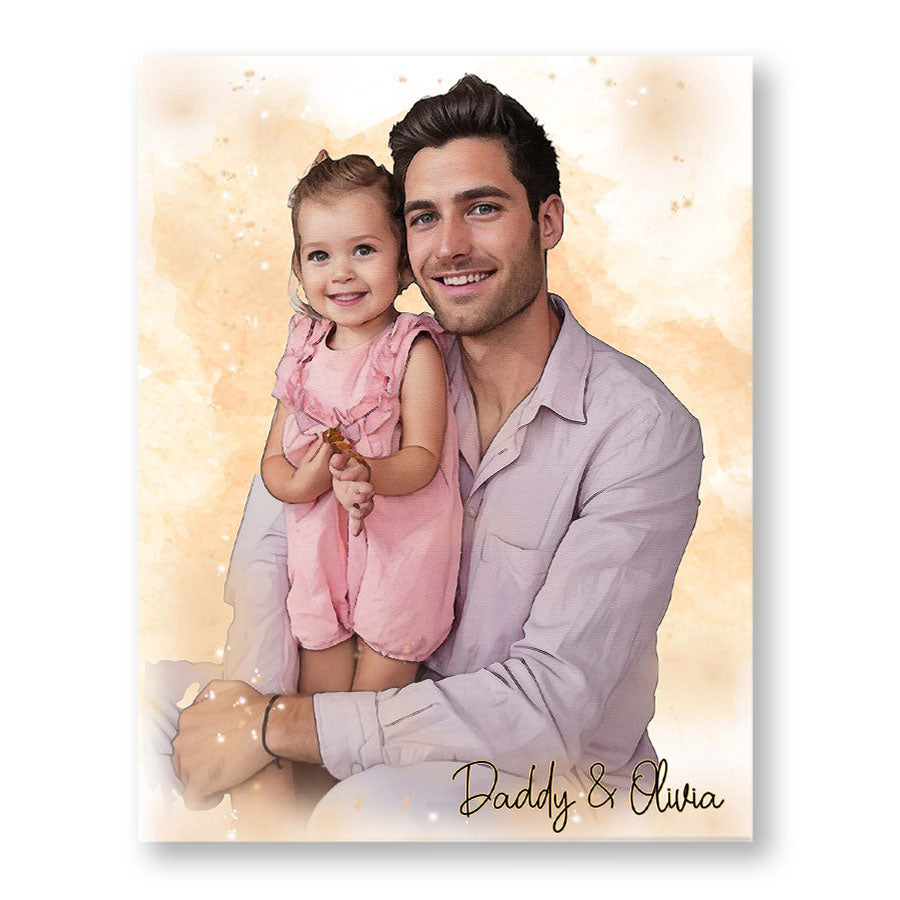 Custom Watercolor Portrait Father's Day Canvas