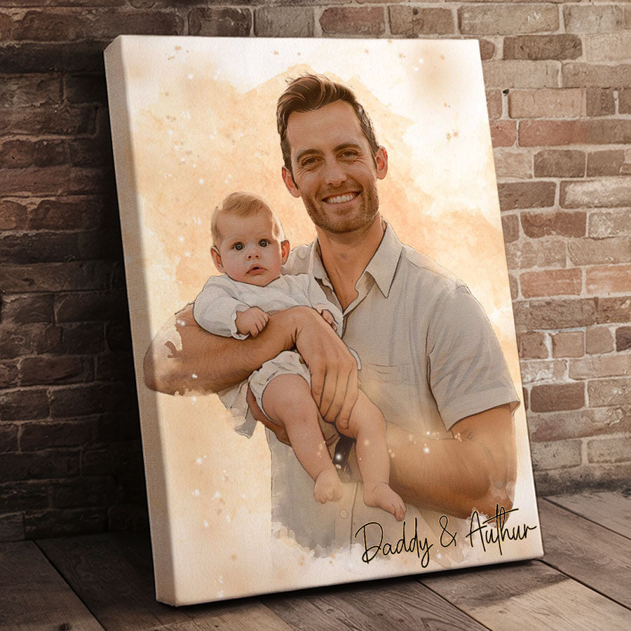 Custom Watercolor Photo Canvas for Dad