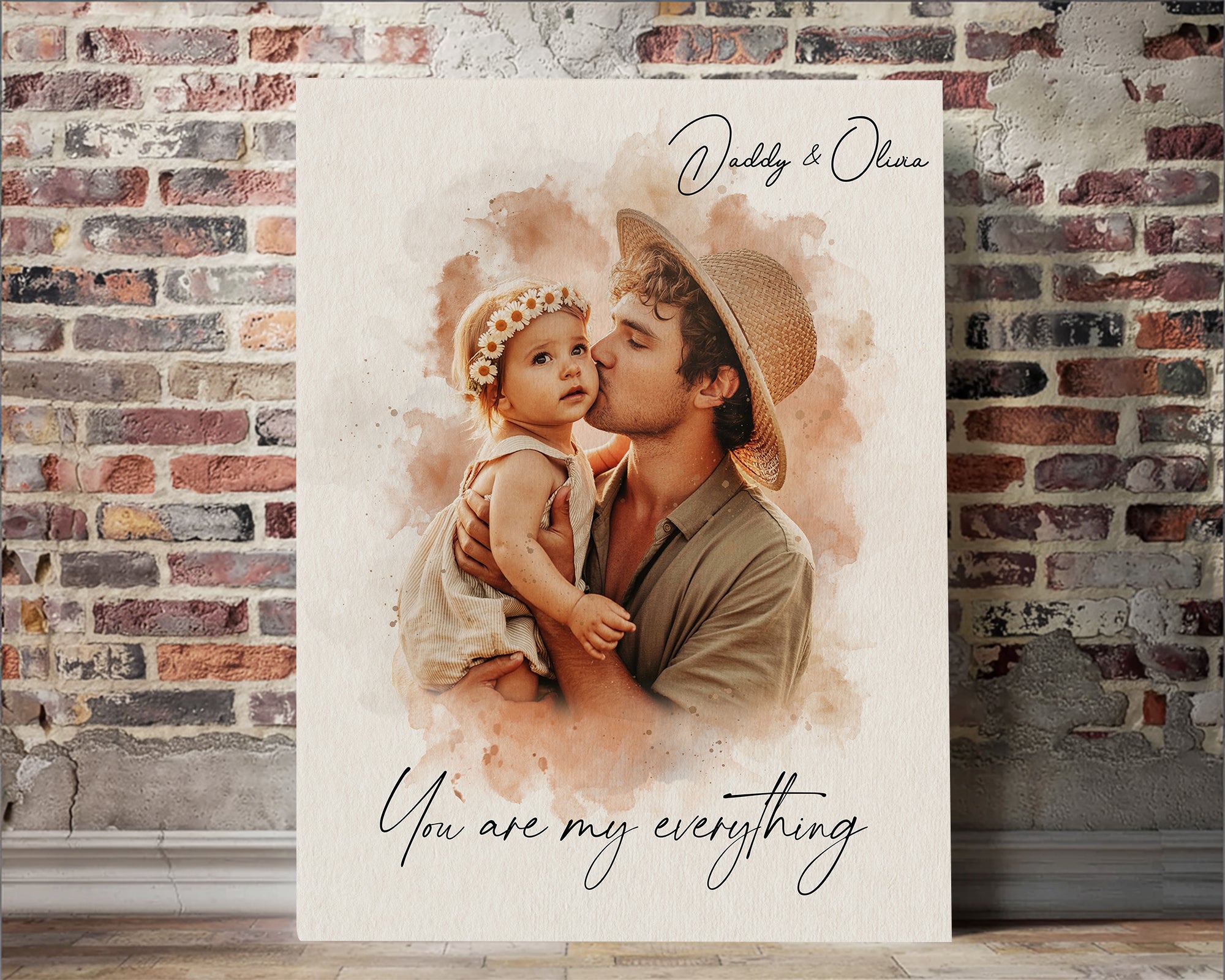 Watercolor Portrait Canvas for Husband from Wife