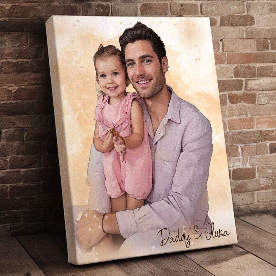 Custom Watercolor Portrait Father's Day Canvas