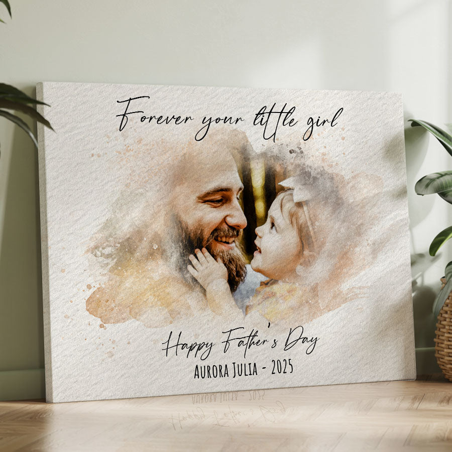 Watercolor Portrait Wall Art for Dad Gift from Kids