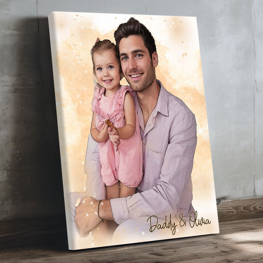 Custom Watercolor Portrait Father's Day Canvas