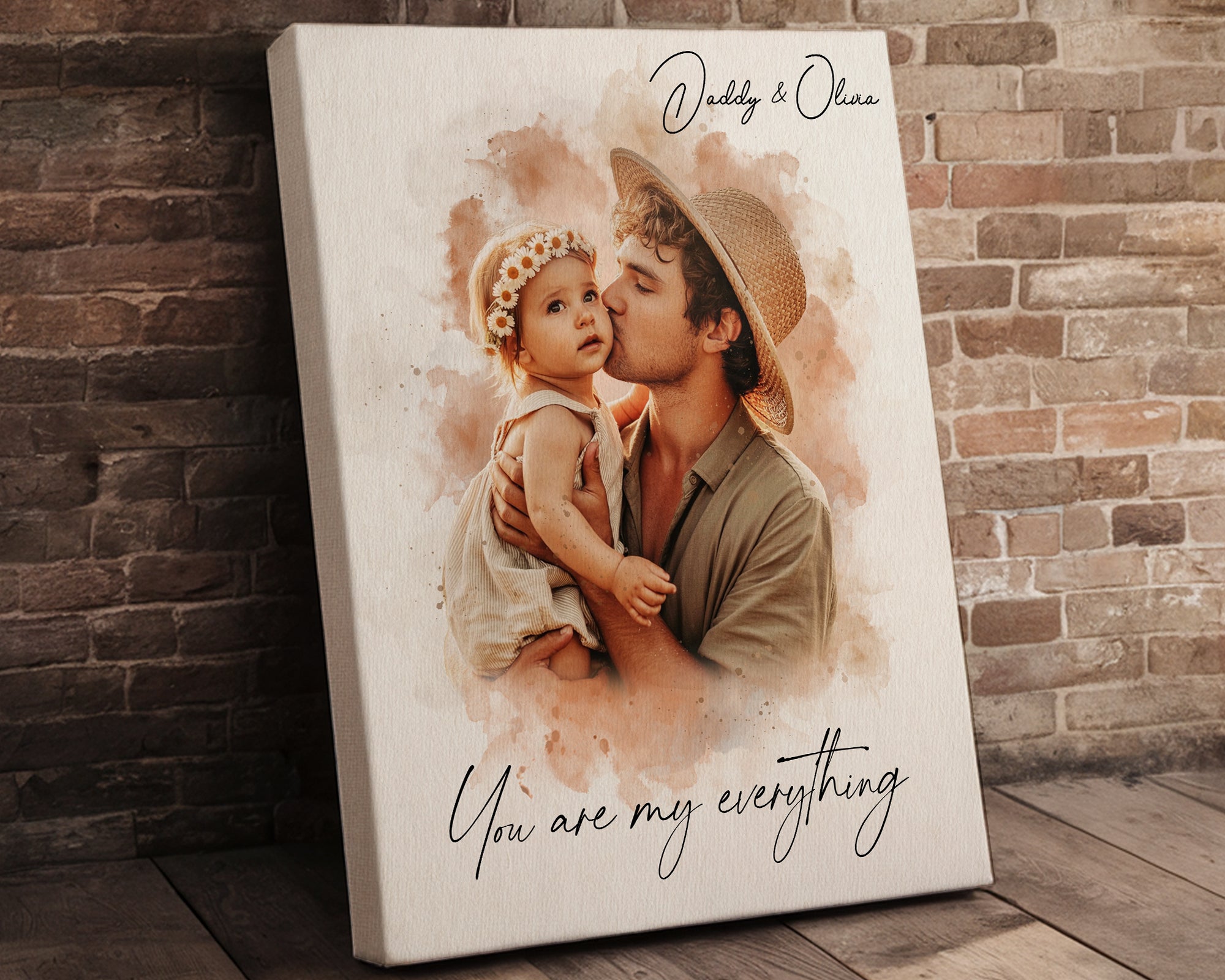 Watercolor Portrait Canvas for Husband from Wife