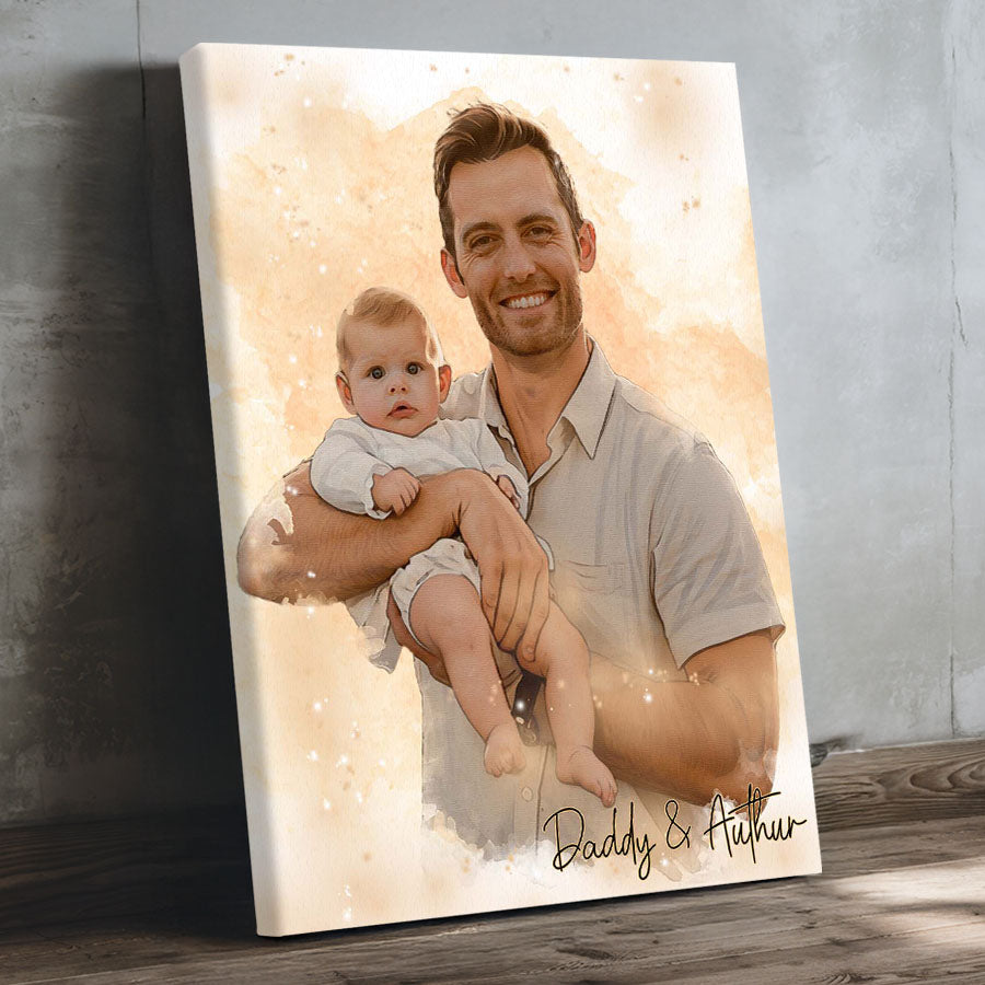 Custom Watercolor Photo Canvas for Dad