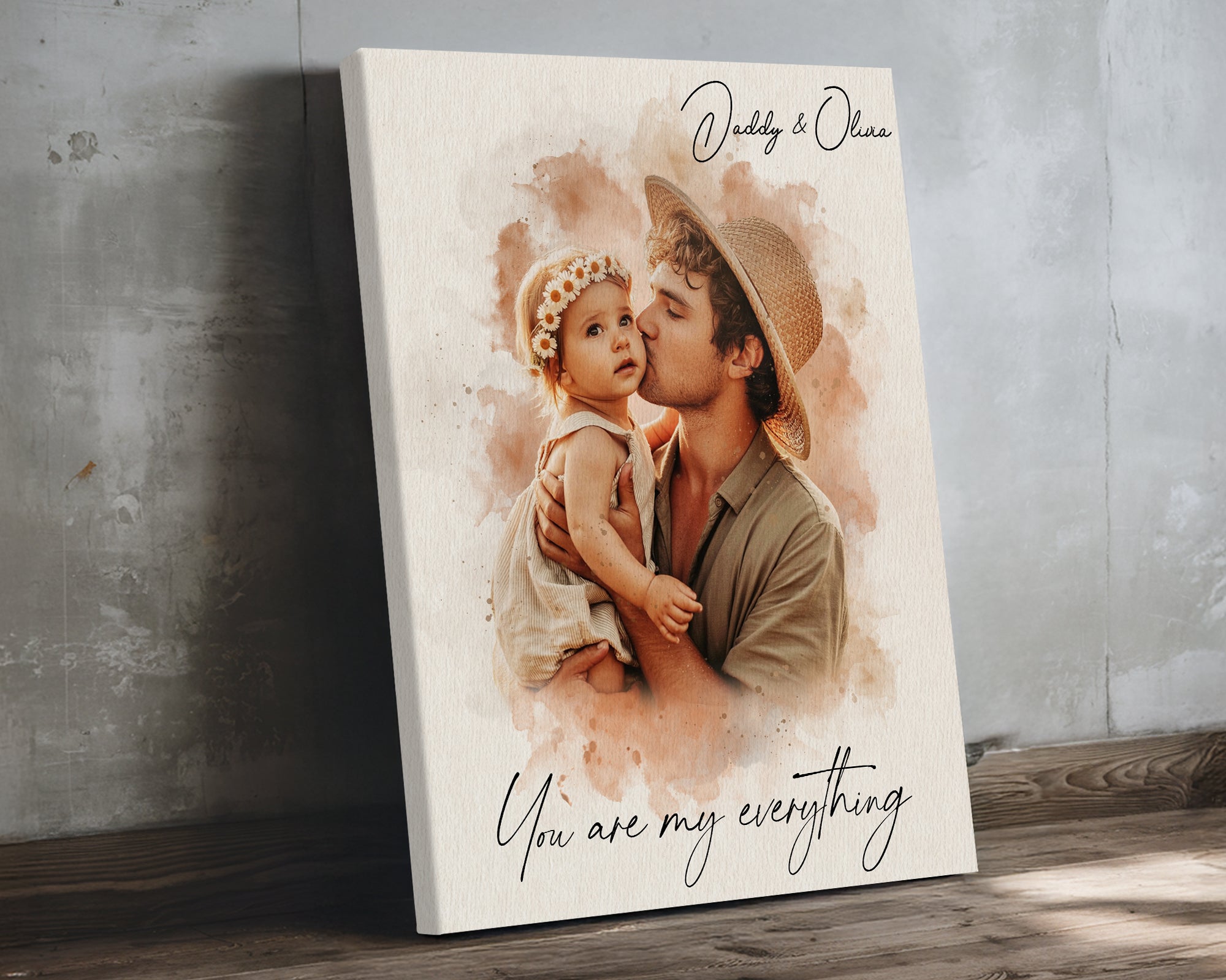 Watercolor Portrait Canvas for Husband from Wife