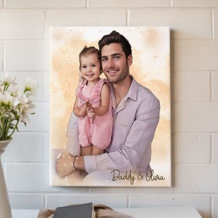 Custom Watercolor Portrait Father's Day Canvas