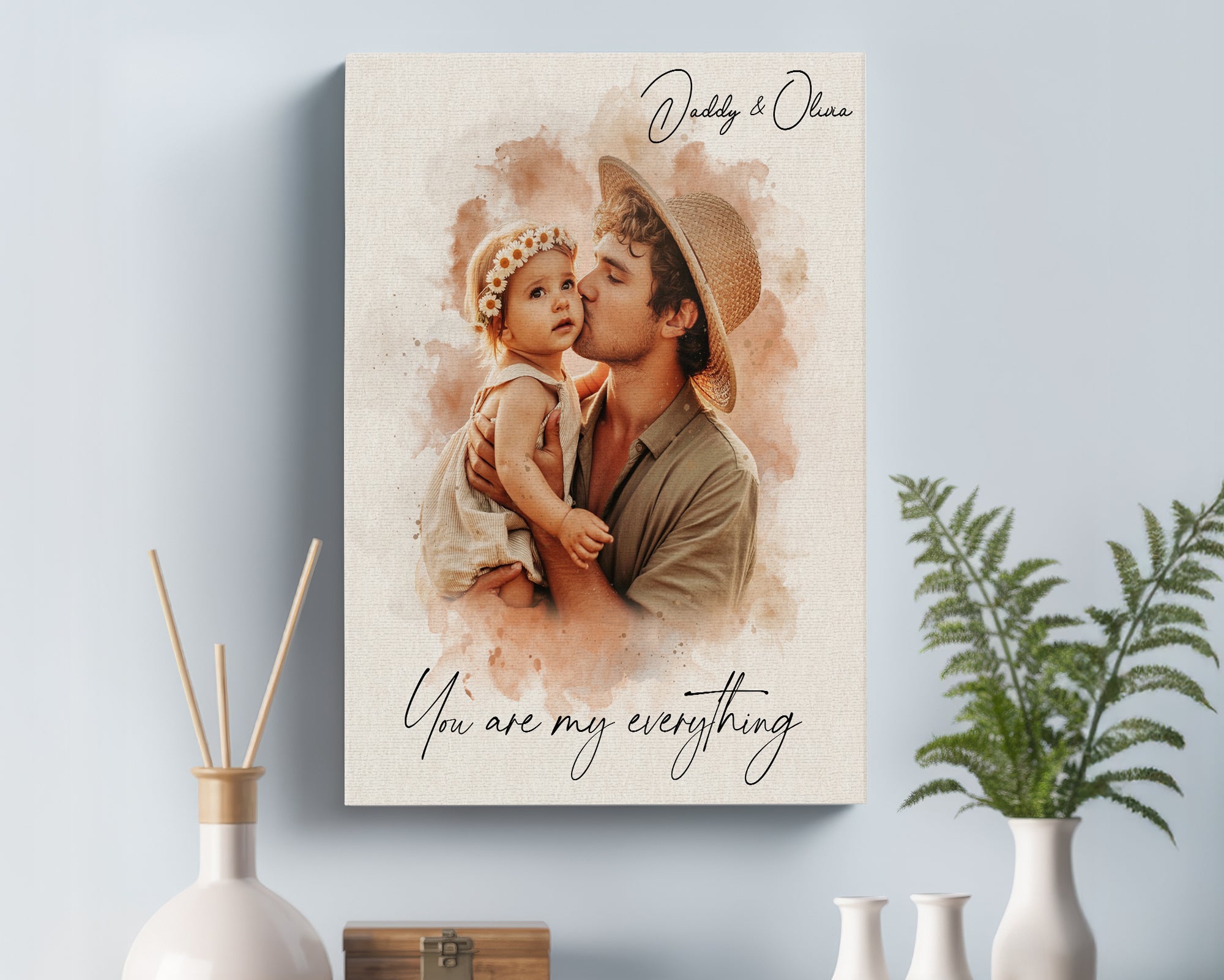 Watercolor Portrait Canvas for Husband from Wife