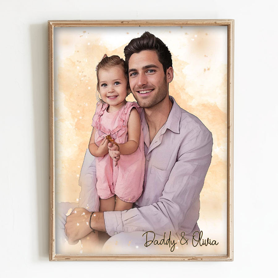 Custom Watercolor Portrait Father's Day Canvas
