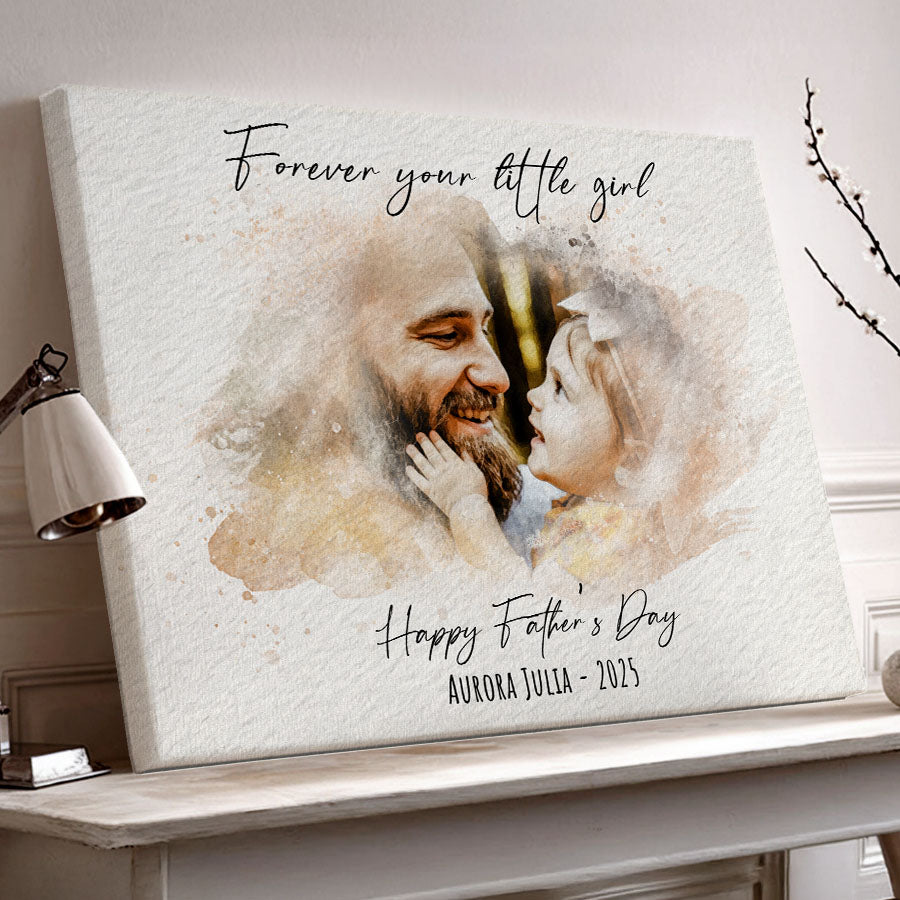 Watercolor Portrait Wall Art for Dad Gift from Kids