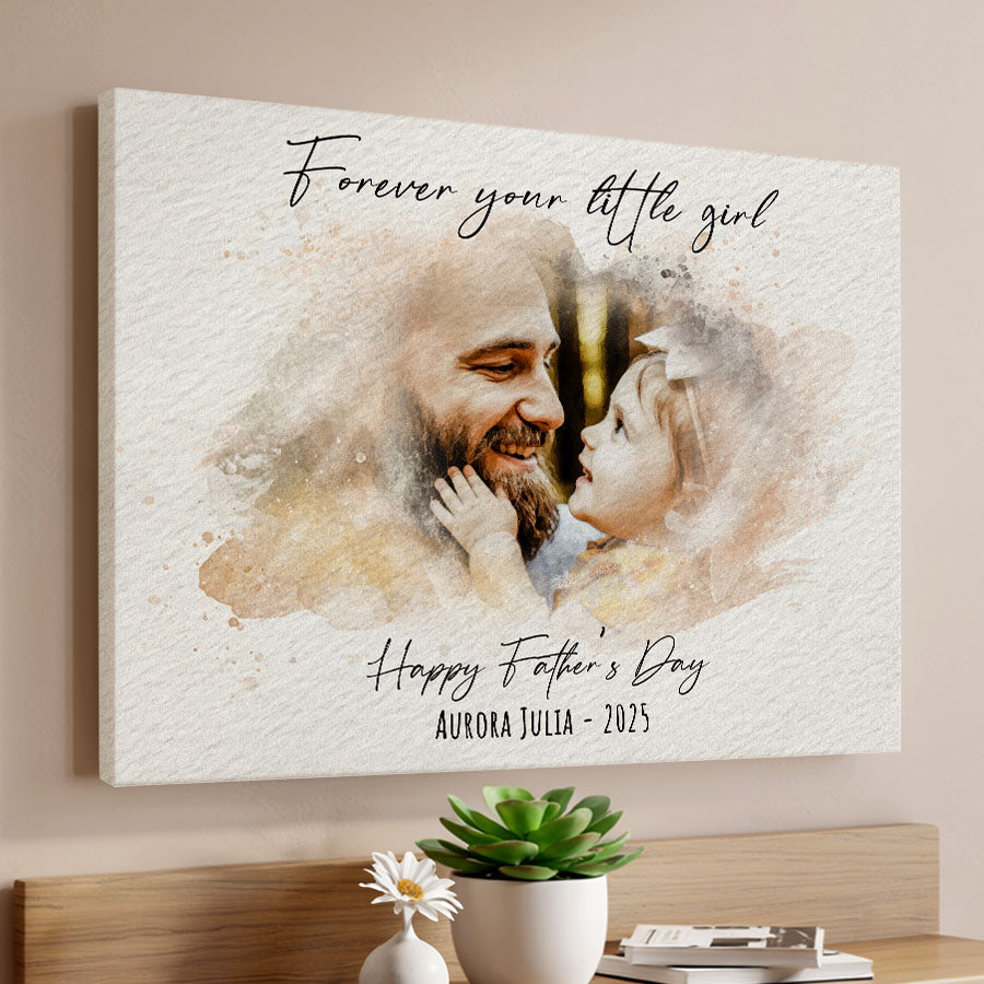 Watercolor Portrait Wall Art for Dad Gift from Kids