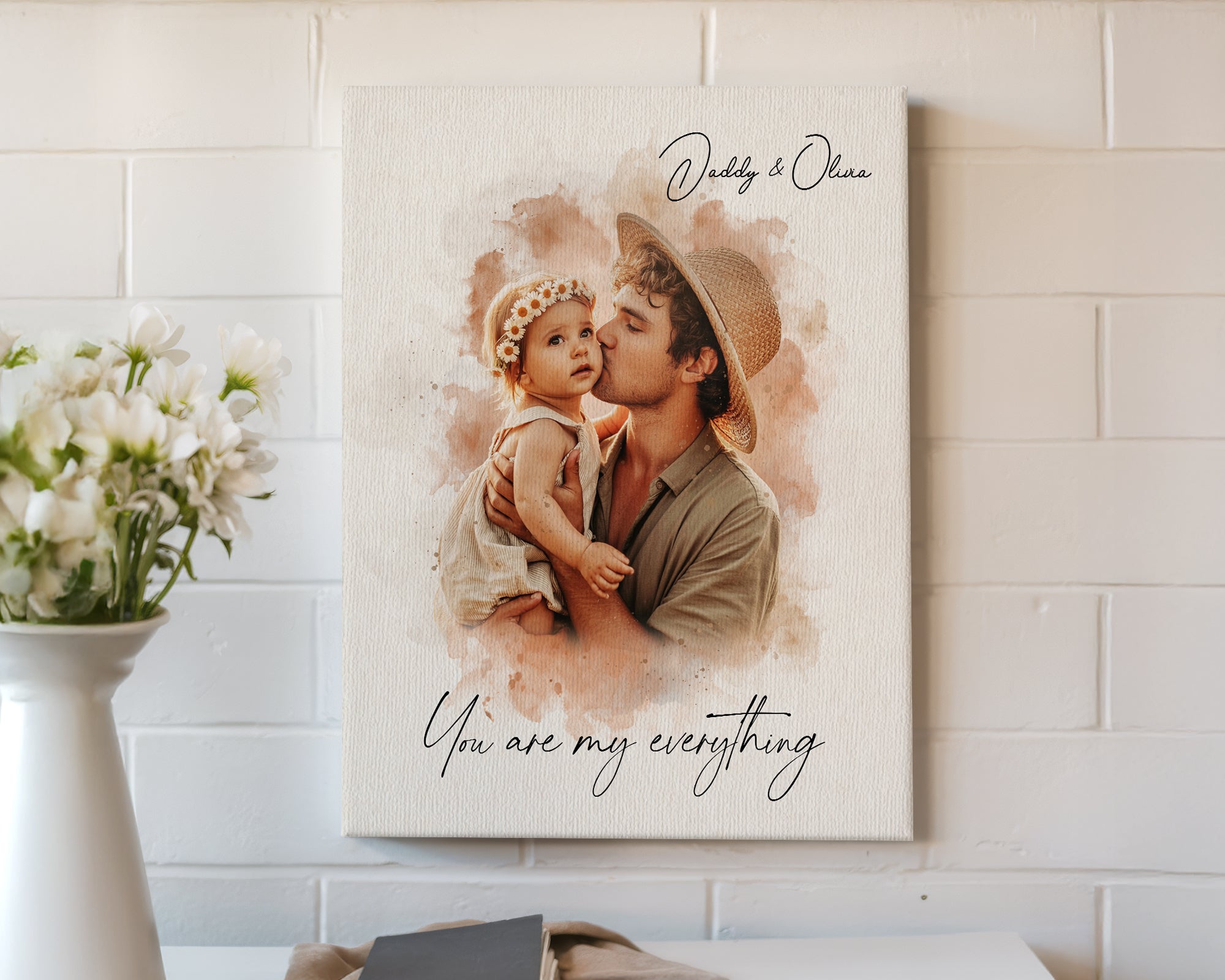 Watercolor Portrait Canvas for Husband from Wife