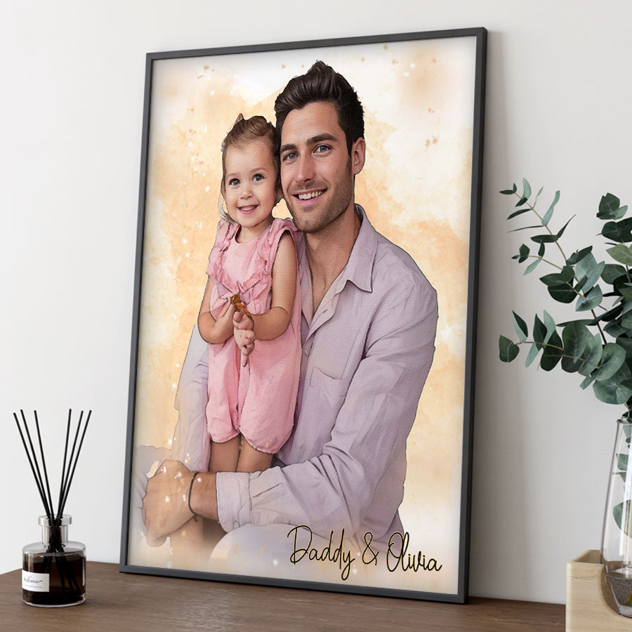 Custom Watercolor Portrait Father's Day Canvas
