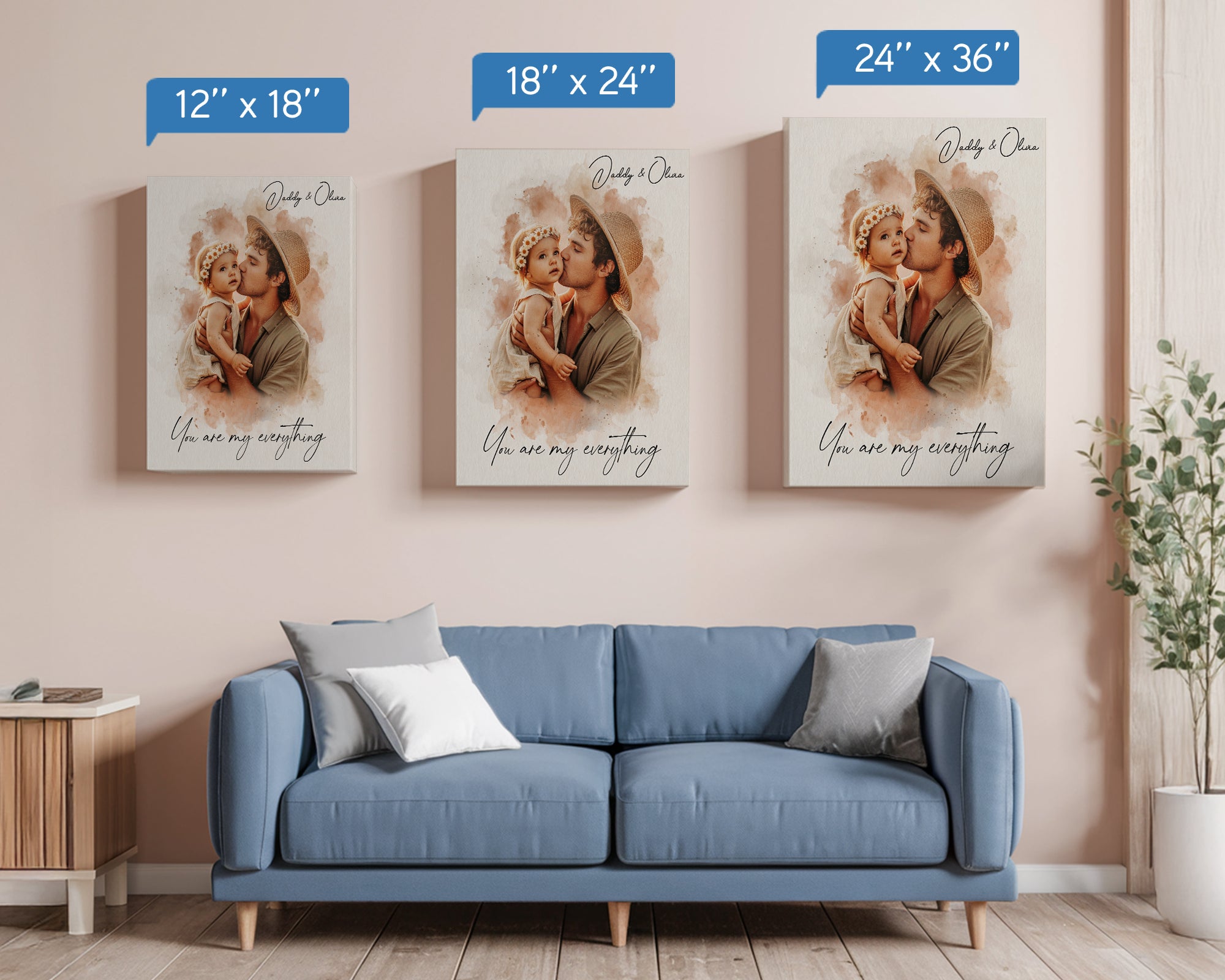 Watercolor Portrait Canvas for Husband from Wife