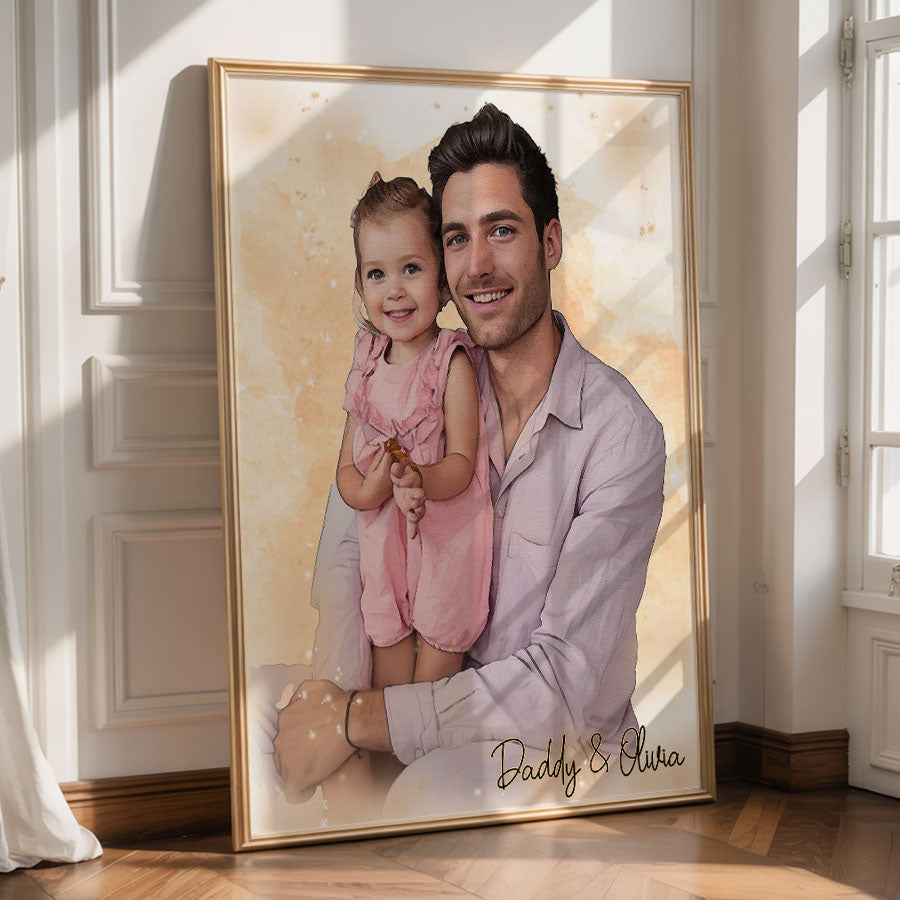 Custom Watercolor Portrait Father's Day Canvas