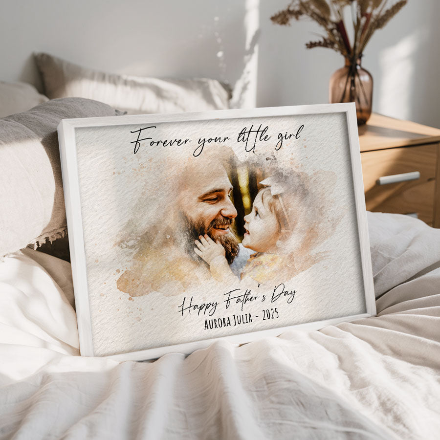 Watercolor Portrait Wall Art for Dad Gift from Kids
