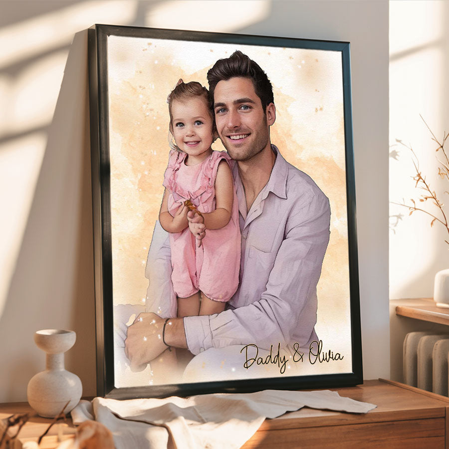 Custom Watercolor Portrait Father's Day Canvas