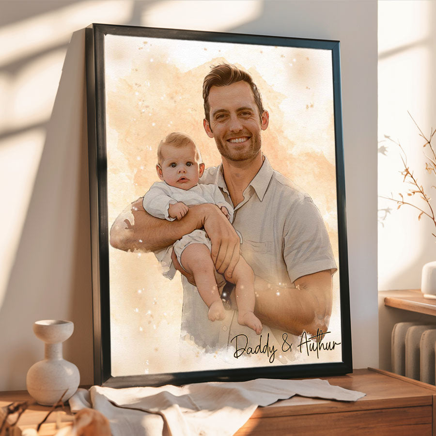 Custom Watercolor Photo Canvas for Dad