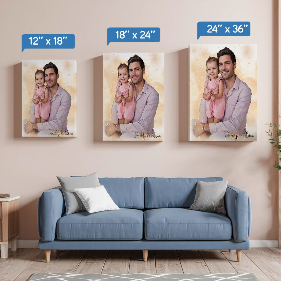 Custom Watercolor Portrait Father's Day Canvas