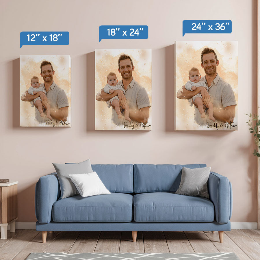 Custom Watercolor Photo Canvas for Dad