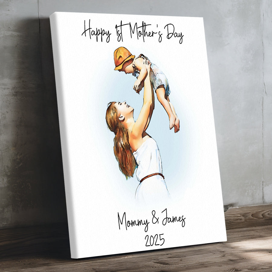 Watercolor Photo Canvas For 1St Mother'S Day