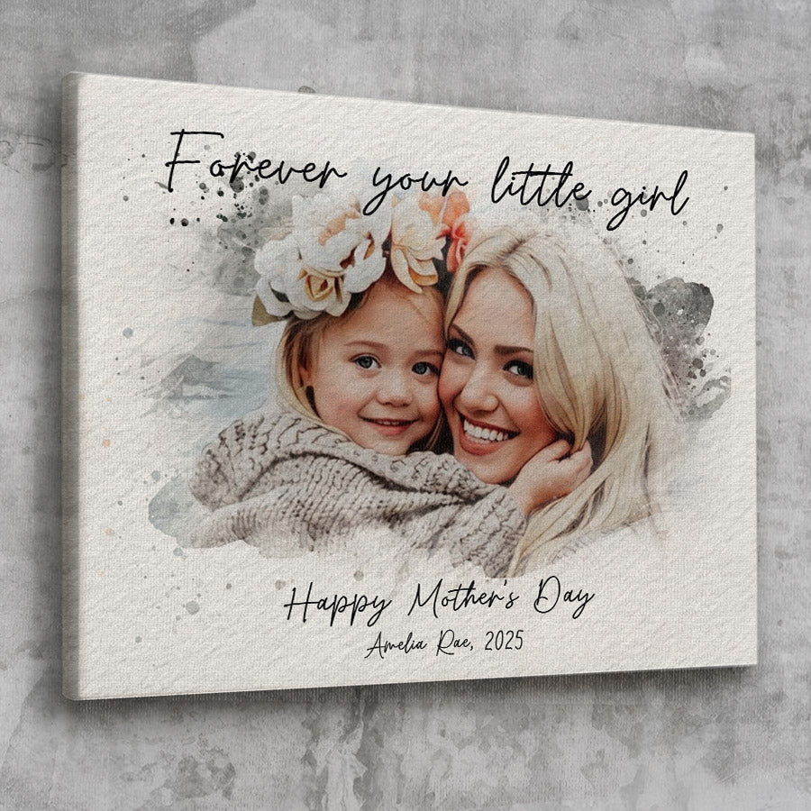 1st Mothers Day Gift | Wall Art Canvas Ready To Hang | Personalized Watercolor Portrait Gift For New Mom