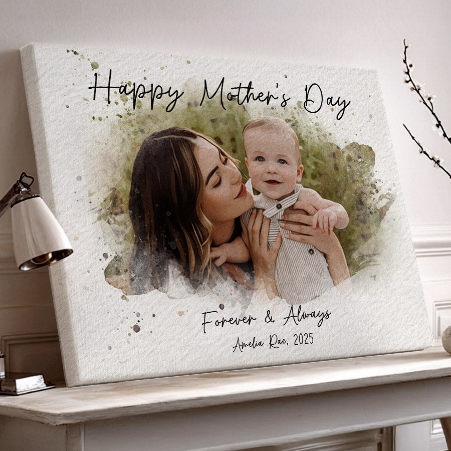 Personalized Watercolor Portrait Gift For New Mom