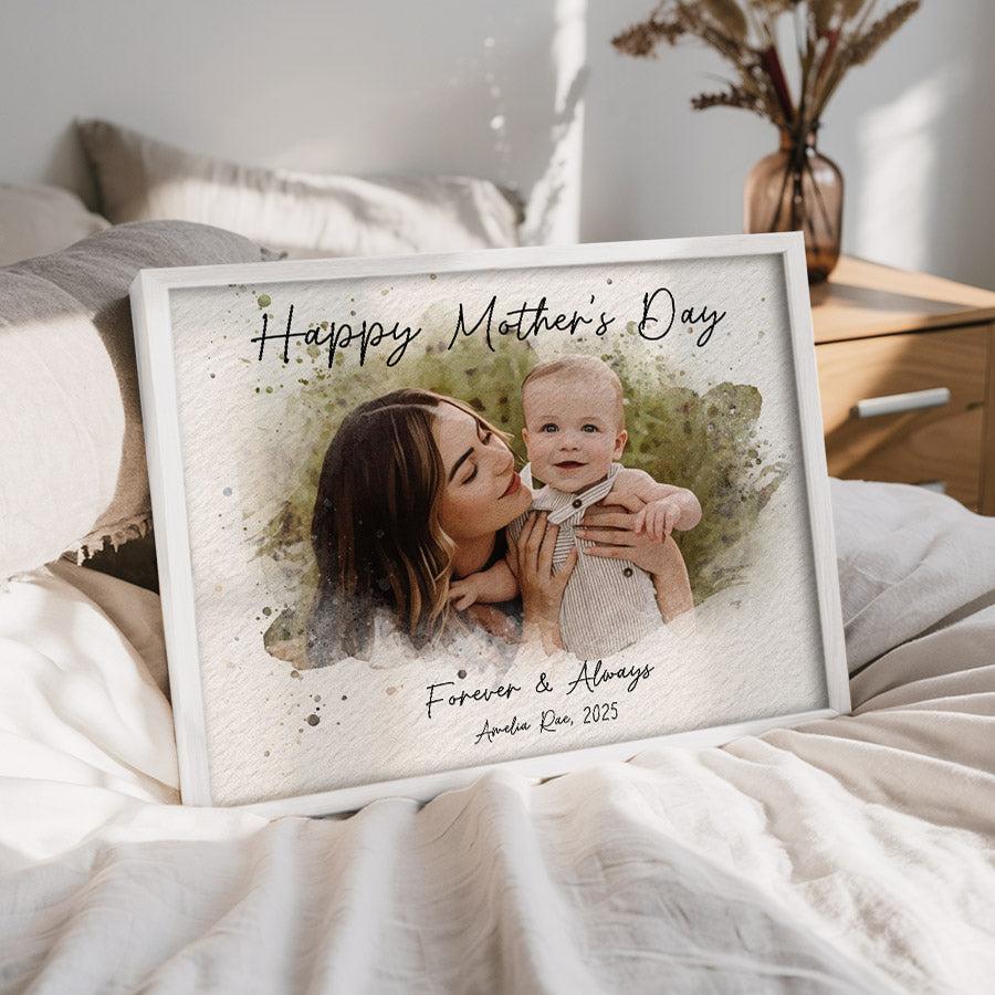 Personalized Watercolor Portrait Gift For New Mom